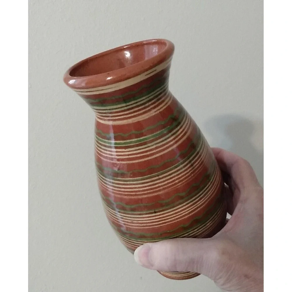 Glazed Mexican Vase Earthtones Hand Made Studio Pottery Southwest design PRETTY!